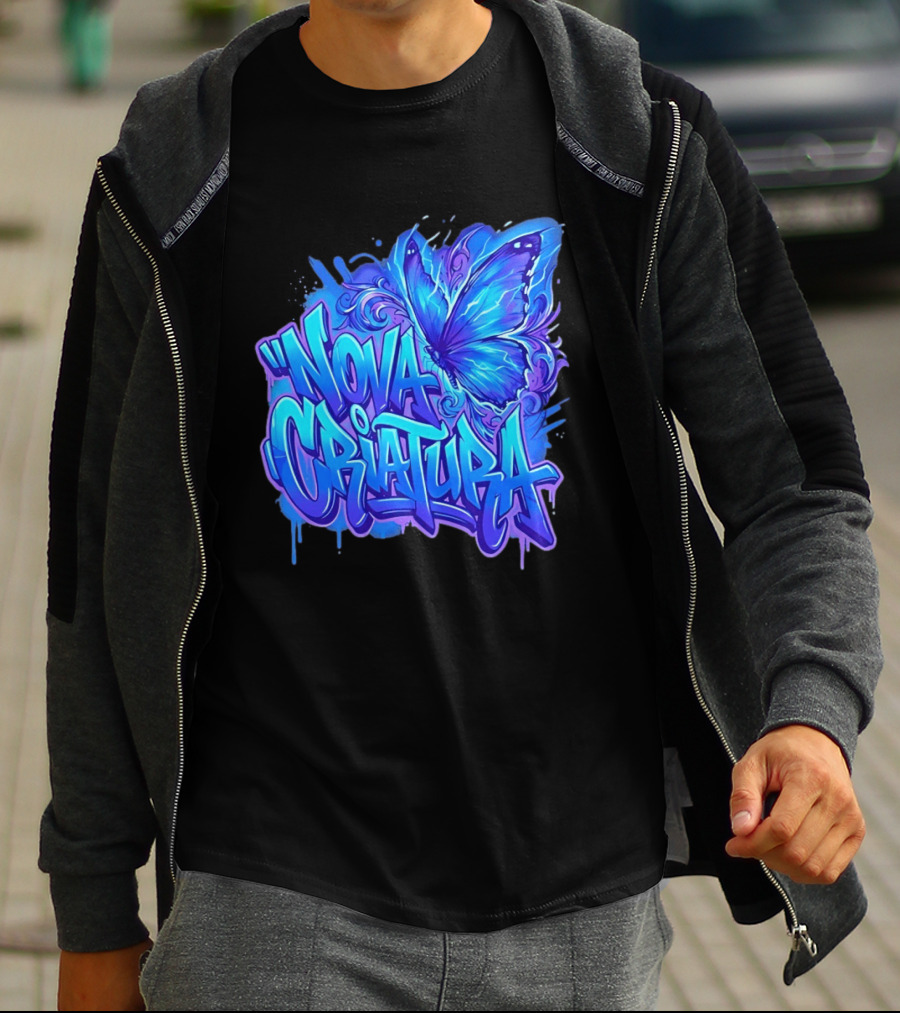 Nova Criatura Butterfly Electric Blue Street Art Aesthetic T-Shirt