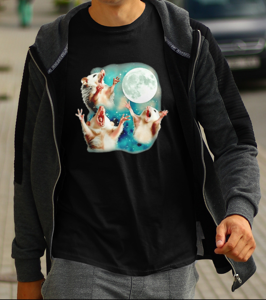 Opossum Howling At Moon With Stars In Space Scene T-Shirt