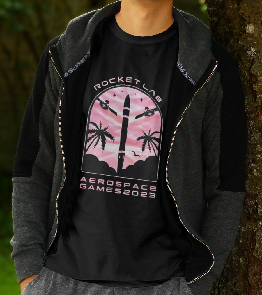 Rocket Lab Aerospace Games 2023 Rocket Space Satellite Event Palm Trees T-Shirt