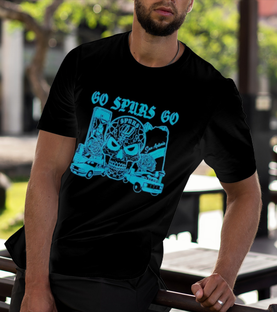 Go Spurs Go San Antonio Spurs NBA Skull And Cars T-Shirt