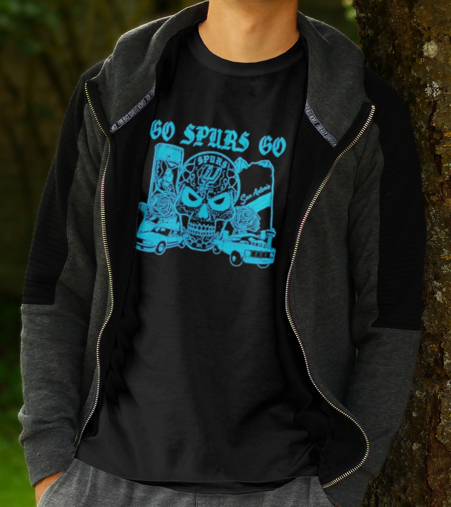 Go Spurs Go San Antonio Spurs NBA Skull And Cars T-Shirt