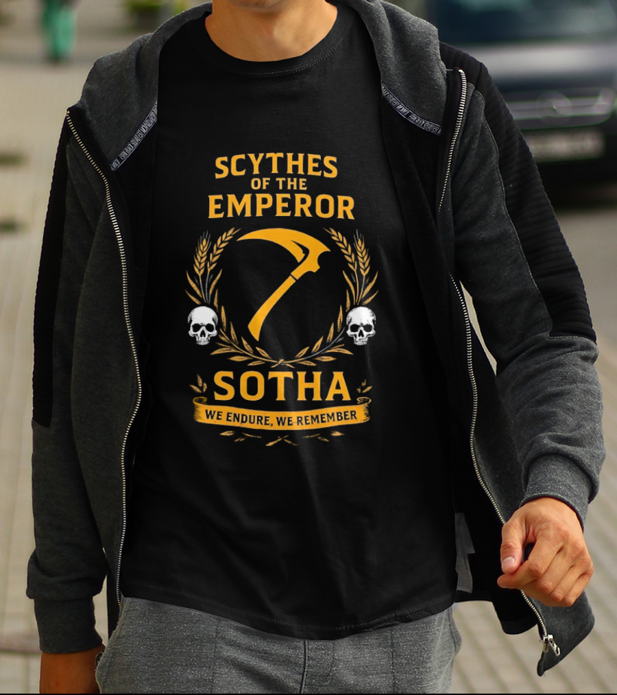 Scythes Of The Emperor Sotha We Endure We Remember Skulls And Laurel Wreath T-Shirt