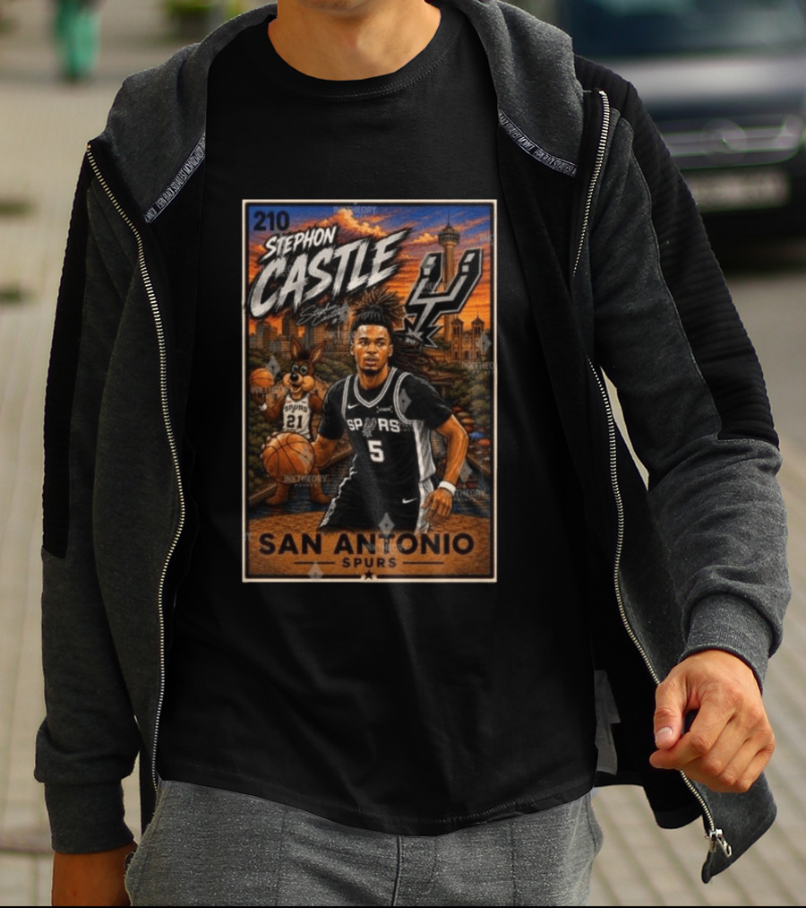Stephon Castle San Antonio Spurs Player 2026 Card Number 210 Skyline Basketball T-Shirt