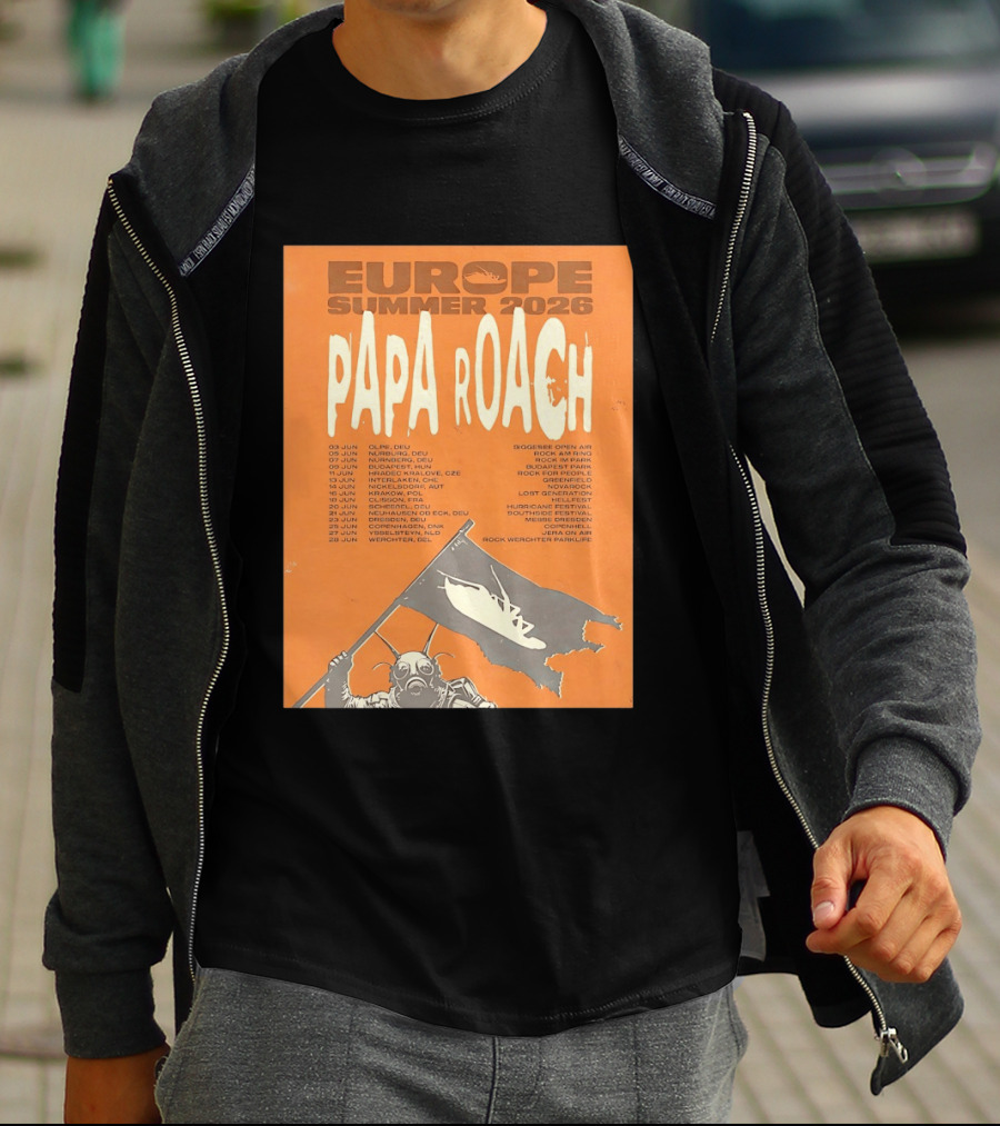 Papa Roach Europe Summer 2026 Tour Olpe Nuremberg Budapest Amsterdam Werchter Dates T-Shirt