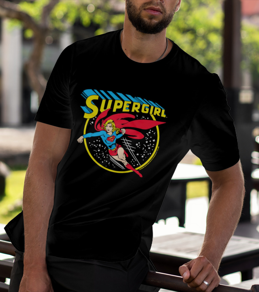 Supergirl DC Comics Flying Hero Iconic Red Cape Blue Suit Yellow T-Shirt