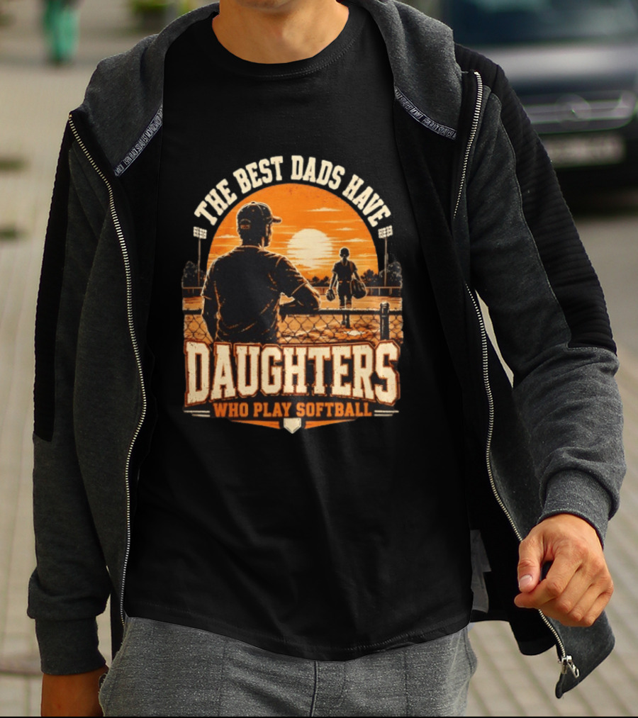 The Best Dads Have Daughters Who Play Softball Vintage Sunset Scene T-Shirt