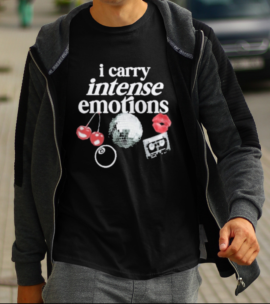 I Carry Intense Emotions Disco Ball Cherries Cassette Tape T-Shirt