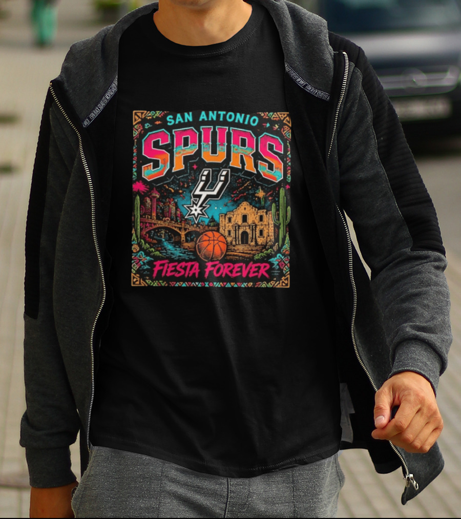San Antonio Spurs Fiesta Forever Basketball Scenic Bridge And Mission T-Shirt