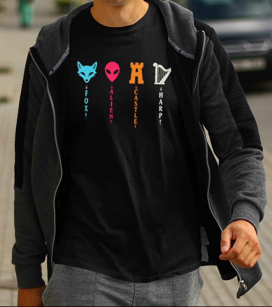 Fox Alien Castle Harp Vertical T-Shirt