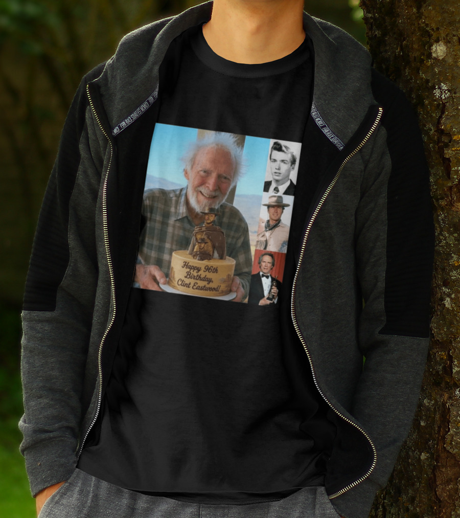 Happy 96th Birthday Clint Eastwood American Film Icon Celebrated With Cake And Photos T-Shirt