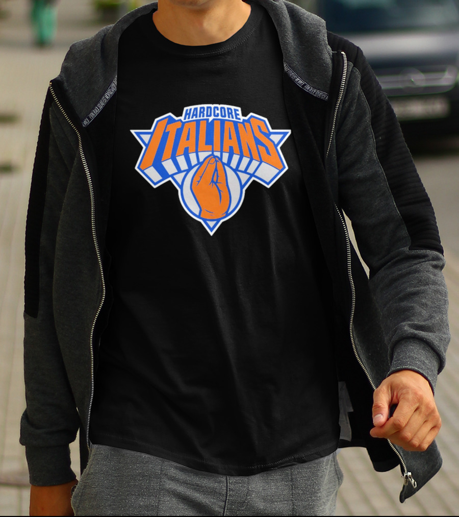 Hardcore Italians NY Knicks Basketball Logo Hand Gesture T-Shirt