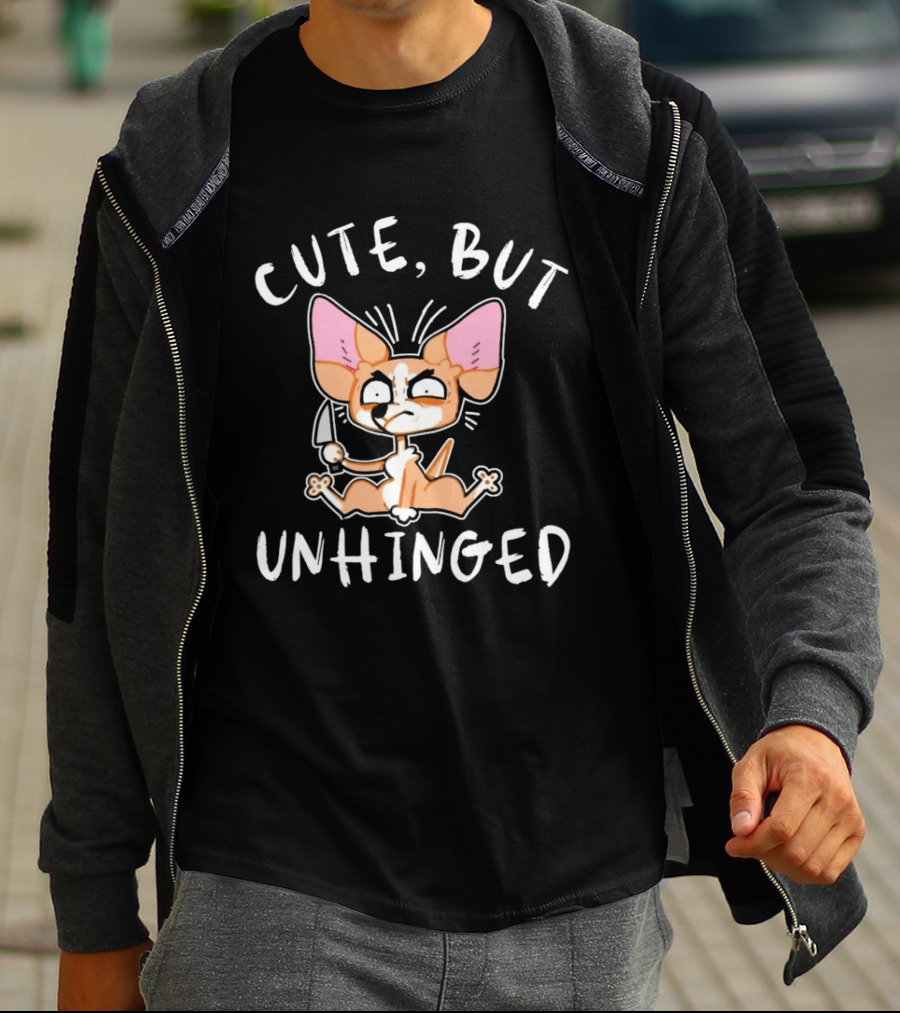 Cute But Unhinged Chihuahua Dog Cartoon Pet Humor T-Shirt