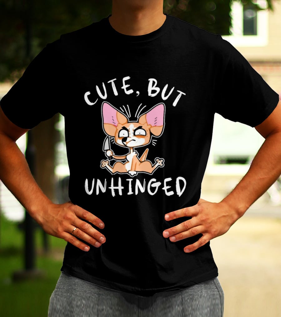 Cute But Unhinged Chihuahua Dog Cartoon Pet Humor T-Shirt