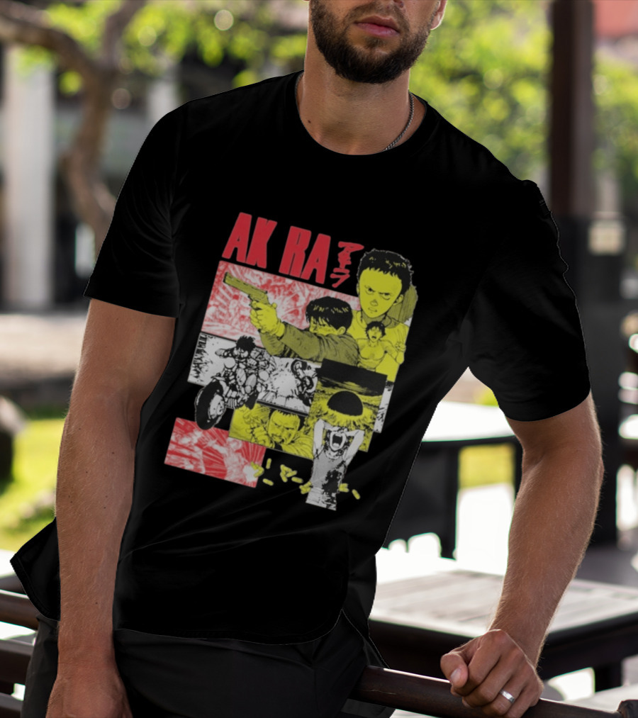 Akira Manga Panels Gun Motorcycle Explosion Red Yellow T-Shirt