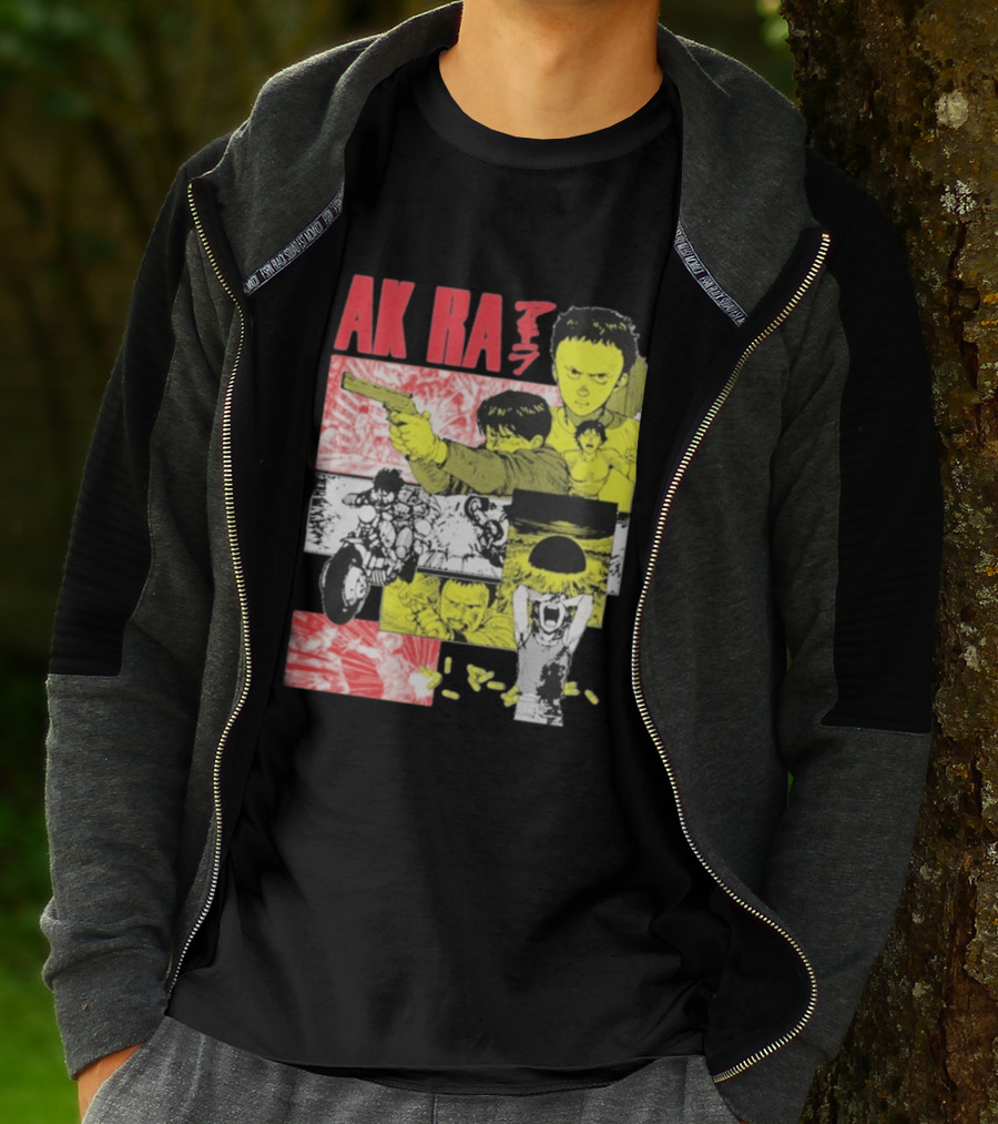 Akira Manga Panels Gun Motorcycle Explosion Red Yellow T-Shirt