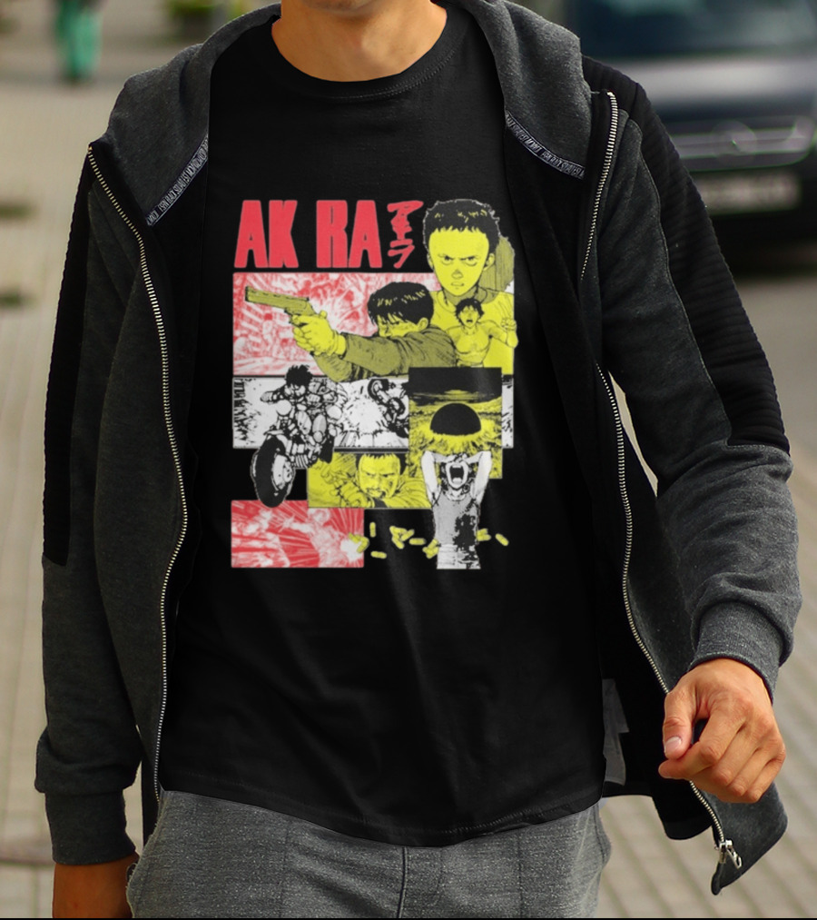 Akira Manga Panels Gun Motorcycle Explosion Red Yellow T-Shirt