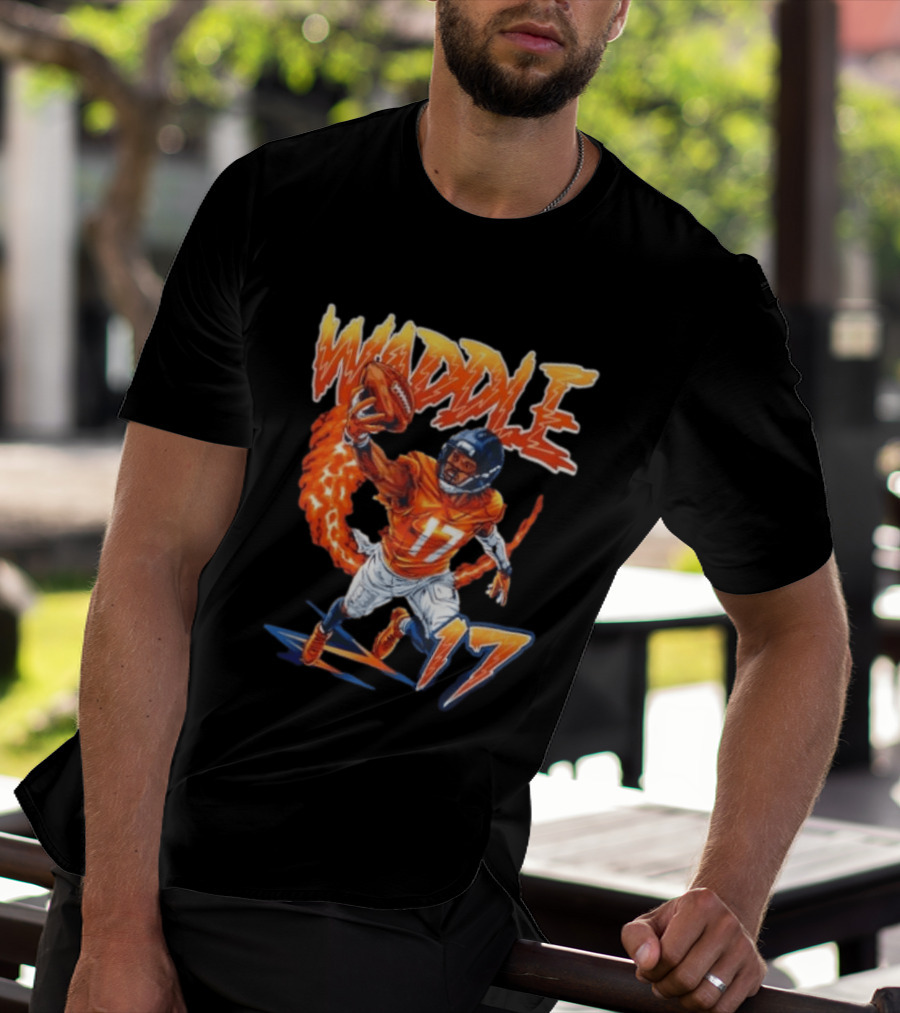 Waddle 17 Football Catch Orange And Blue Player T-Shirt