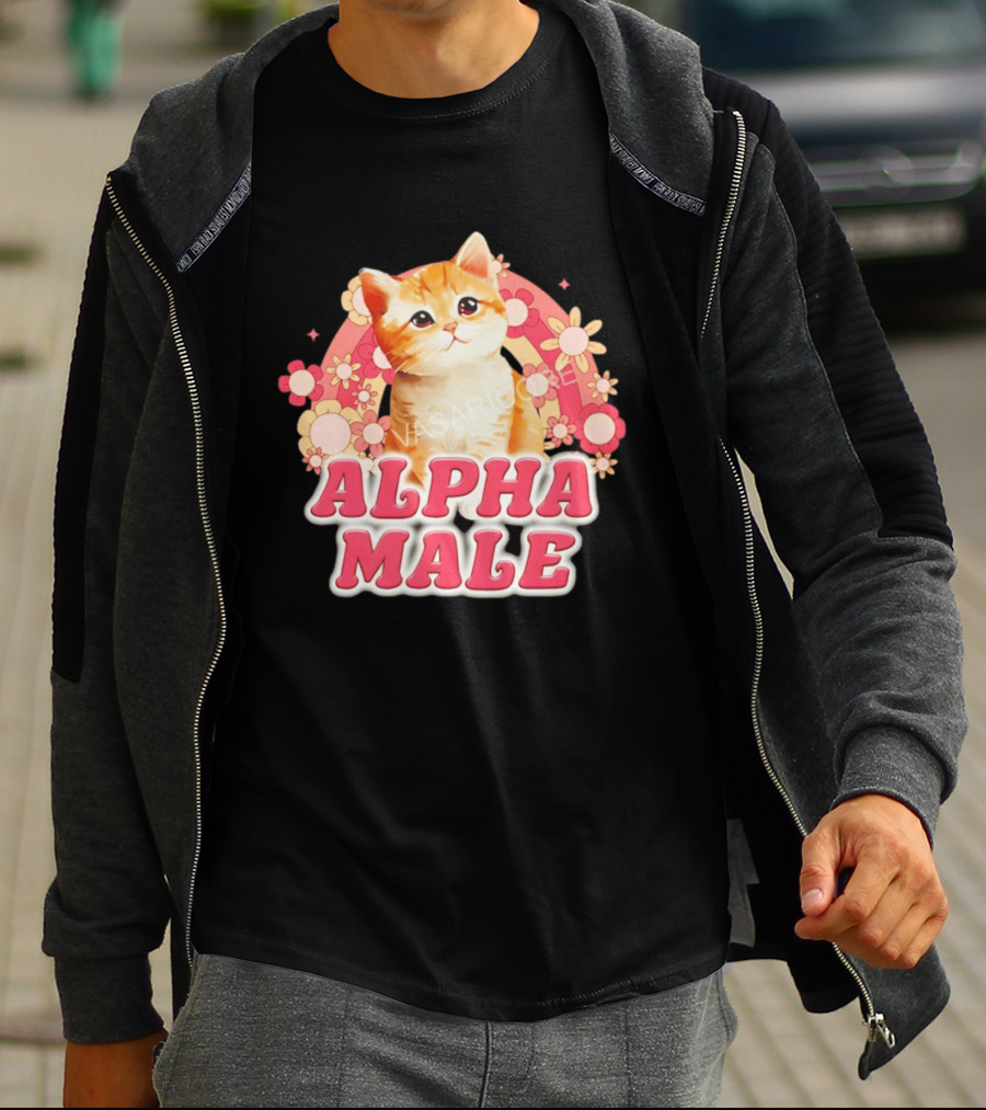 Alpha Male Kitten With Rainbow And Floral T-Shirt