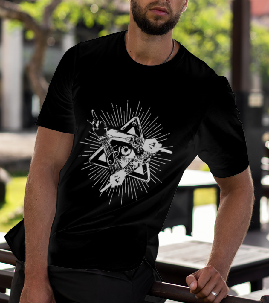 Invisible All Seeing Eye Illuminati Pyramid With Radiant Angel Amidst Stars And Numbers 369 Symbolism T-Shirt