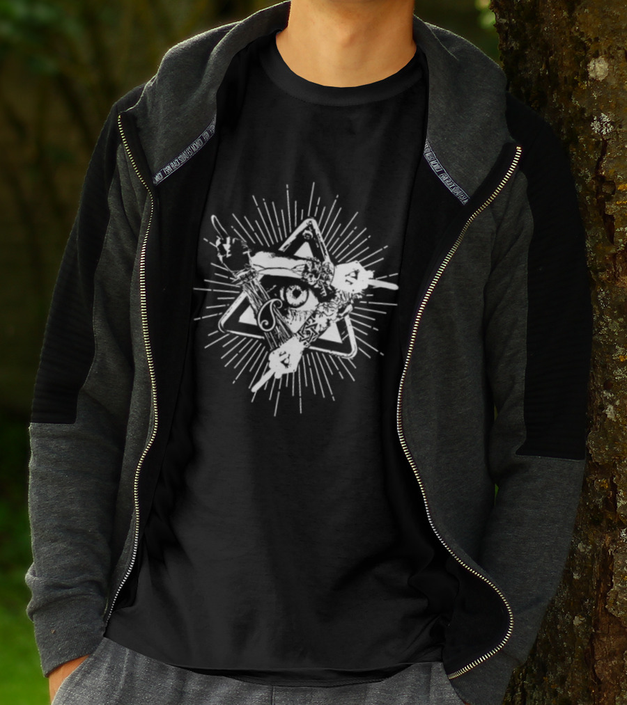 Invisible All Seeing Eye Illuminati Pyramid With Radiant Angel Amidst Stars And Numbers 369 Symbolism T-Shirt
