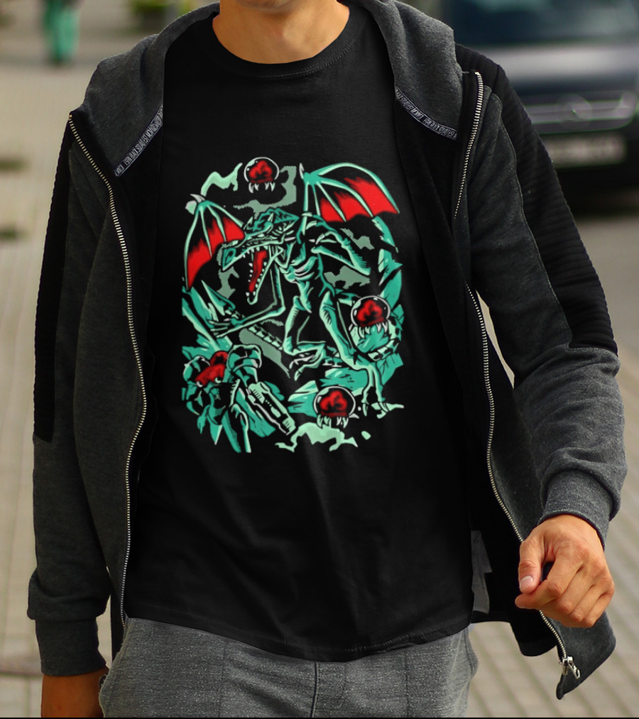 Metroid Ridley Battle With Metroids And Samus Aran T-Shirt