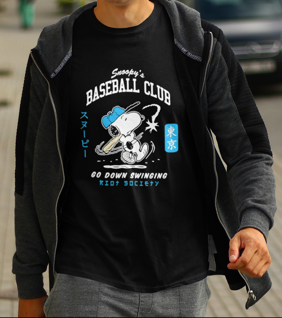 Snoopy Baseball Club Tokyo Go Down Swinging Riot Society T-Shirt