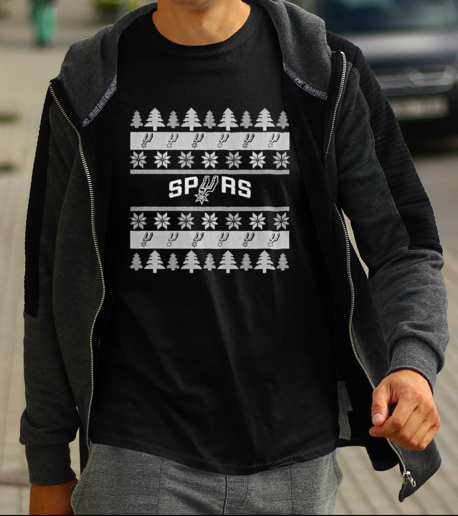 San Antonio Spurs Holiday Christmas Tree And Snowflake Motif T-Shirt
