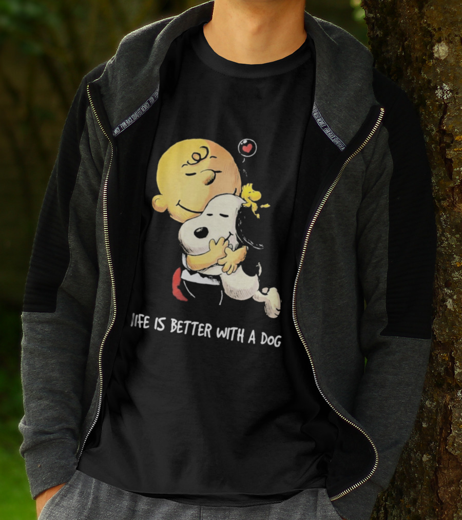 Snoopy Charlie Brown Life Is Better With A Dog Hugging Heart T-Shirt