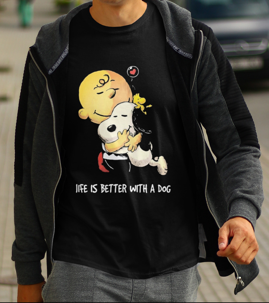 Snoopy Charlie Brown Life Is Better With A Dog Hugging Heart T-Shirt