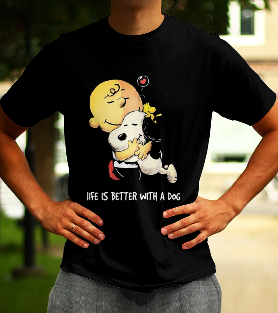 Snoopy Charlie Brown Life Is Better With A Dog Hugging Heart T-Shirt
