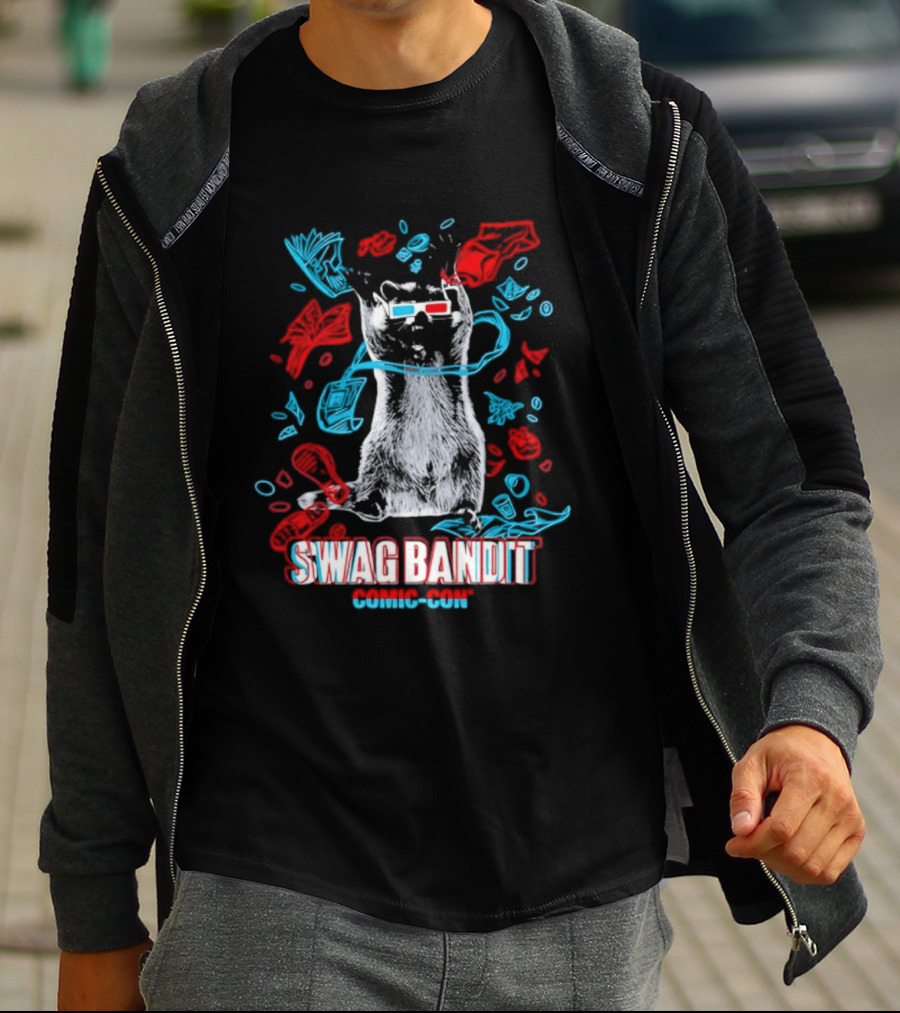 Swag Bandit Comic Con Raccoon 3D Glasses T-Shirt