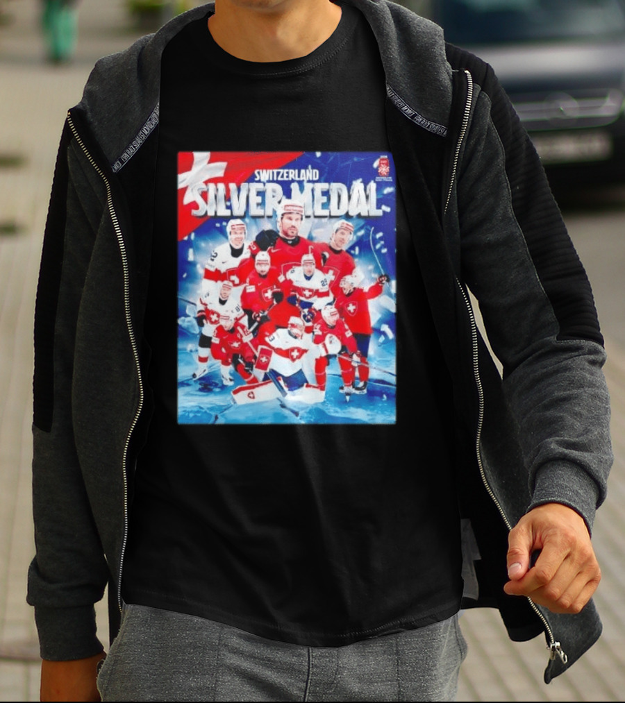 Switzerland Silver Medal 2026 IIHF Men's Ice Hockey Team Victory Celebration T-Shirt