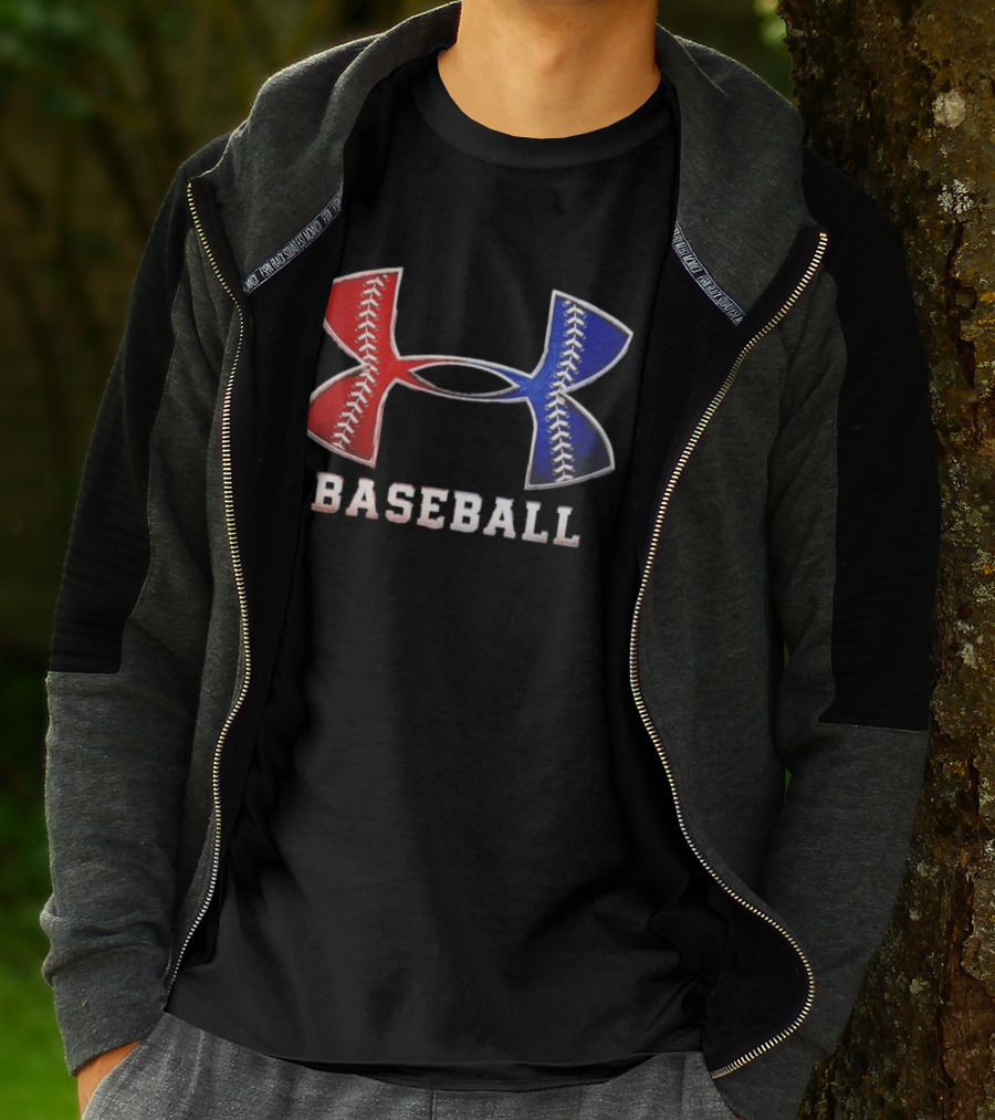 Under Armour Baseball Red Blue Stitch Performance Men T-Shirt