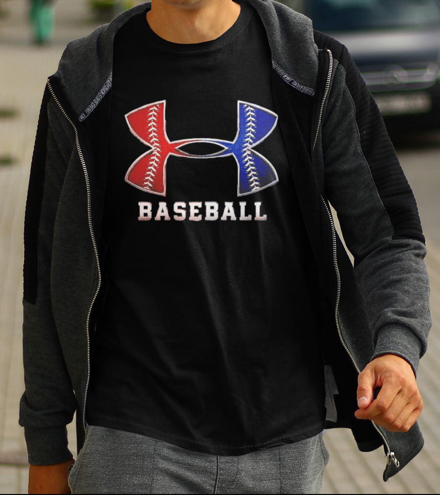 Under Armour Baseball Red Blue Stitch Performance Men T-Shirt