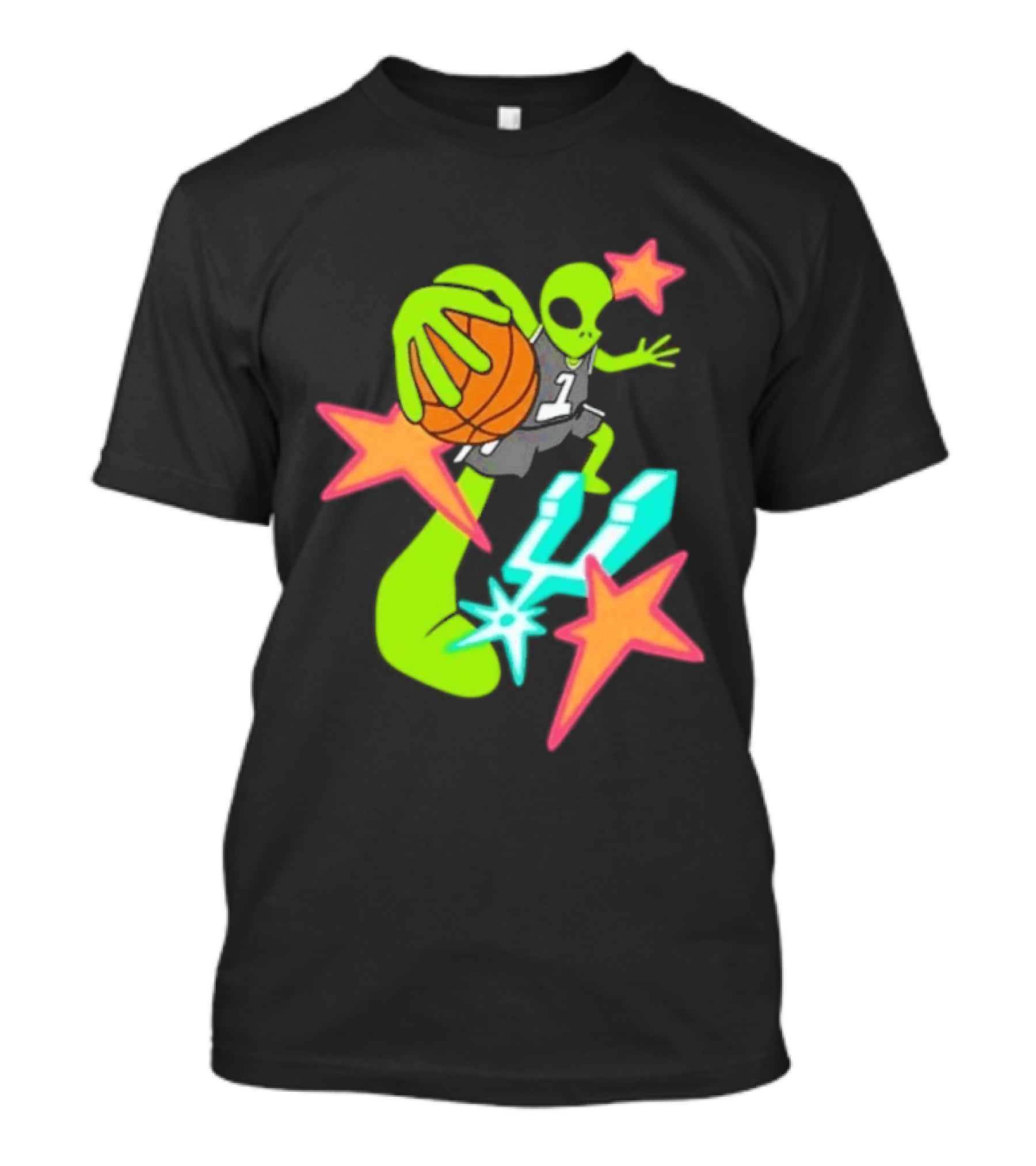 Victor Wembanyama Spurs Alien Basketball Dunk With Stars And Number 1 Jersey T-Shirt