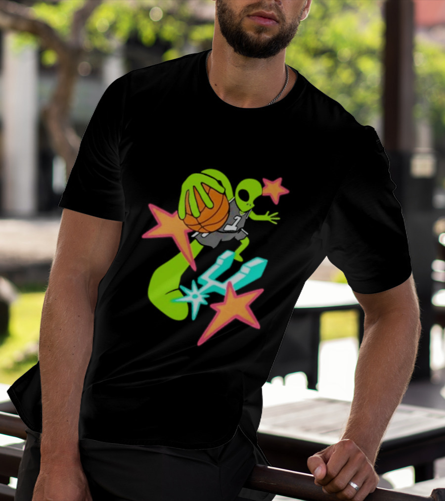 Victor Wembanyama Spurs Alien Basketball Dunk With Stars And Number 1 Jersey T-Shirt