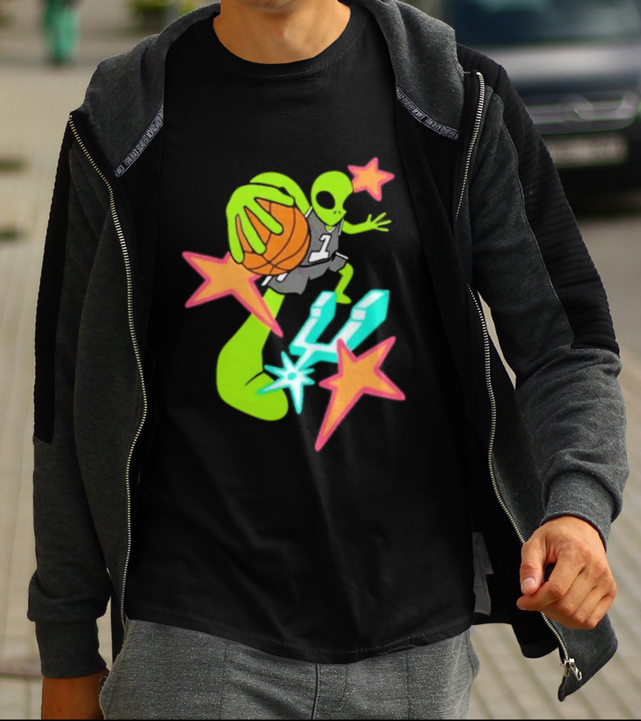 Victor Wembanyama Spurs Alien Basketball Dunk With Stars And Number 1 Jersey T-Shirt