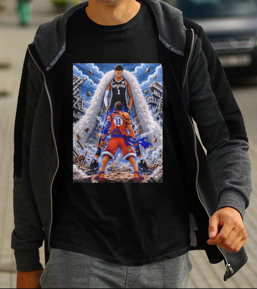 Wembanyama Spurs Vs Brunson Luffy Knicks Anime Crossover Showdown T-Shirt