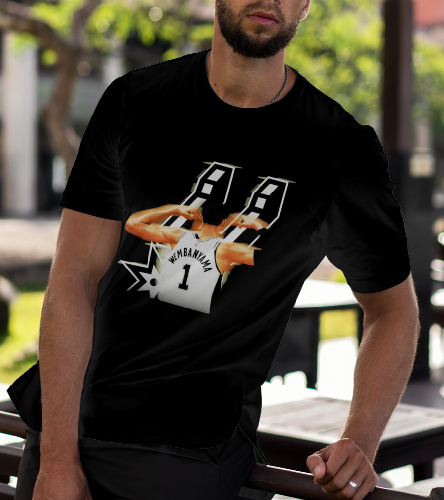 Wembanyama Flexing Back View Number 1 San Antonio Spurs NBA T-Shirt