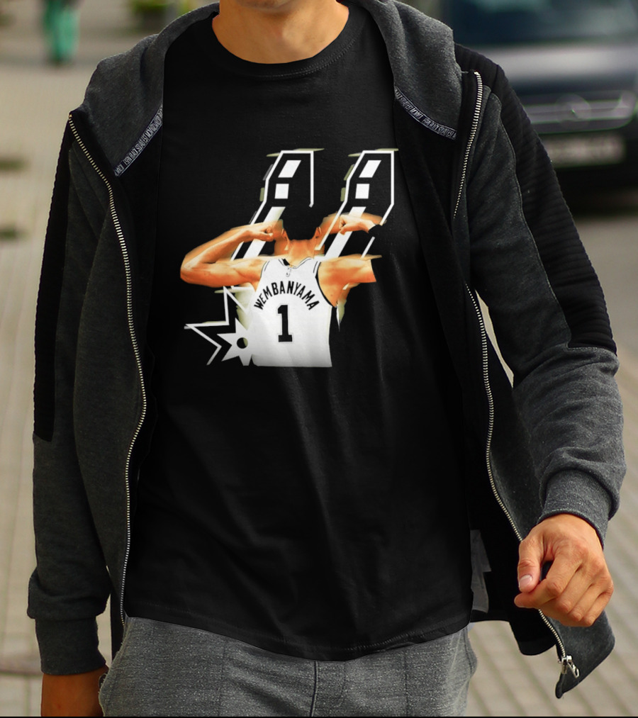 Wembanyama Flexing Back View Number 1 San Antonio Spurs NBA T-Shirt