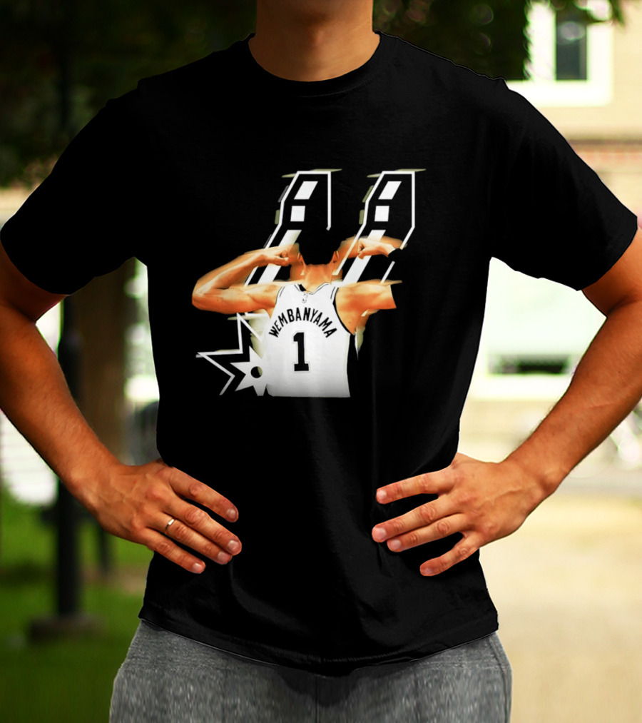 Wembanyama Flexing Back View Number 1 San Antonio Spurs NBA T-Shirt