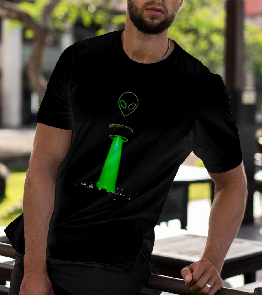 Alien Beam Over City Night Skyline Glow T-Shirt