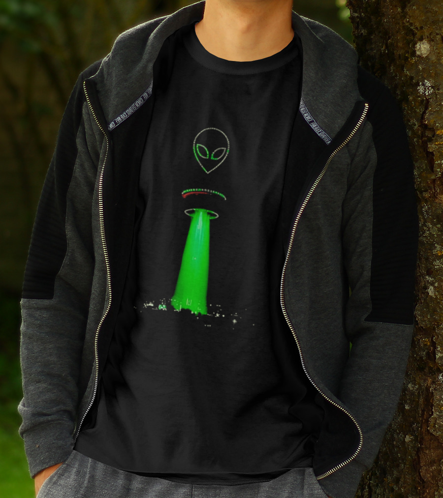 Alien Beam Over City Night Skyline Glow T-Shirt