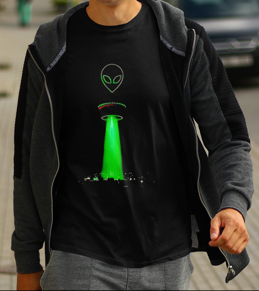 Alien Beam Over City Night Skyline Glow T-Shirt