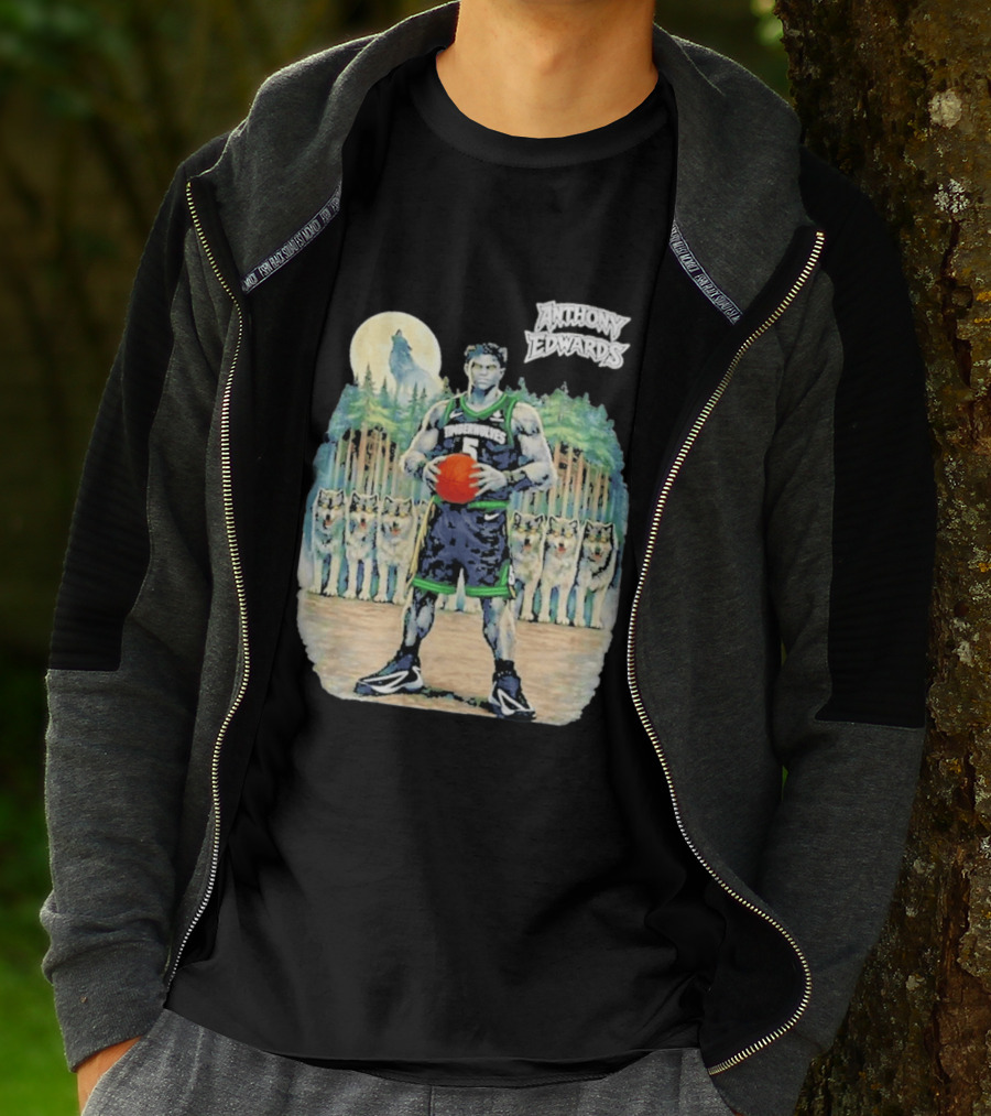Anthony Edwards Timberwolves Basketball Player With Wolves Moon T-Shirt