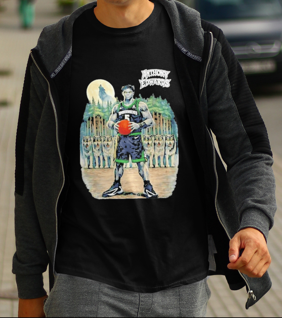 Anthony Edwards Timberwolves Basketball Player With Wolves Moon T-Shirt