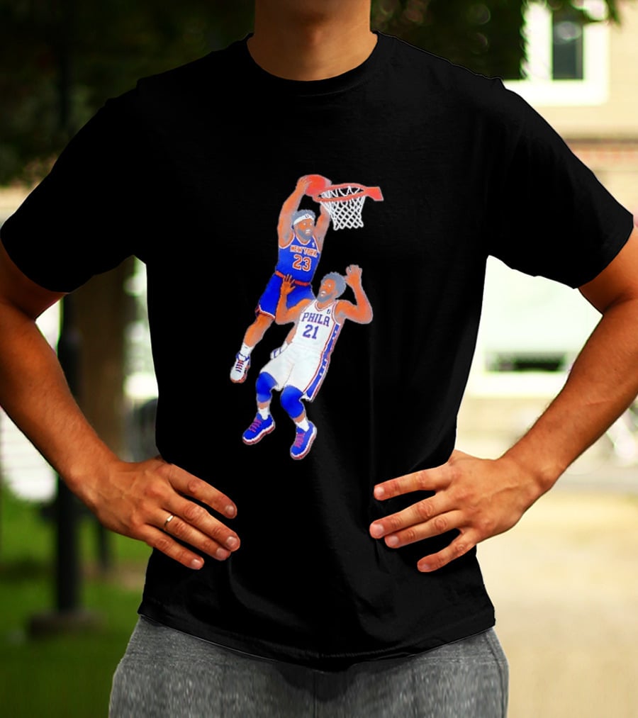 Pixel Art Basketball Dunk Mitchell Robinson New York 23 Joel Embiid PHILA 21 T-Shirt