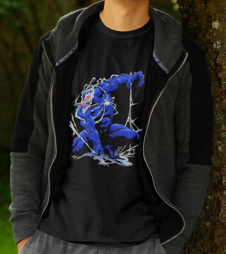 Marvel Blue Venom Symbiote Crouching Dynamic Pose T-Shirt