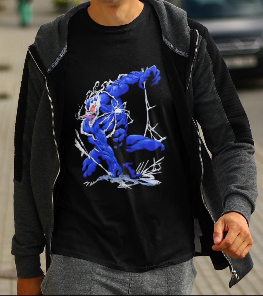 Marvel Blue Venom Symbiote Crouching Dynamic Pose T-Shirt