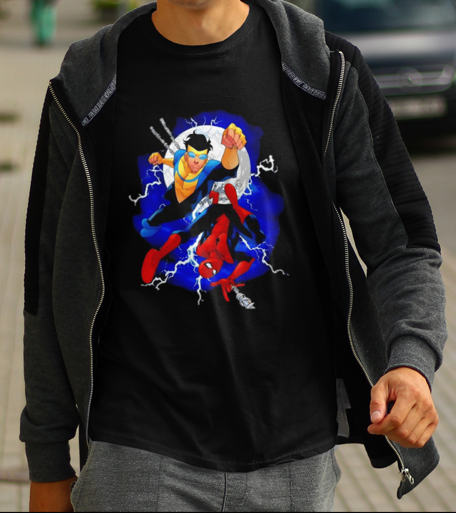 Invincible Spider Man Marvel Comics Crossover Action Hero Dynamic Duo T-Shirt